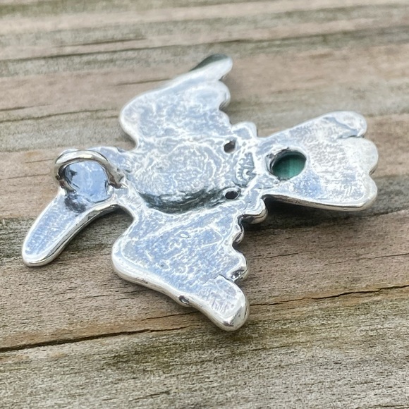 Raven Pendant .925 Sterling Silver w/ genuine Malachite gemstone USA - Picture 6 of 13